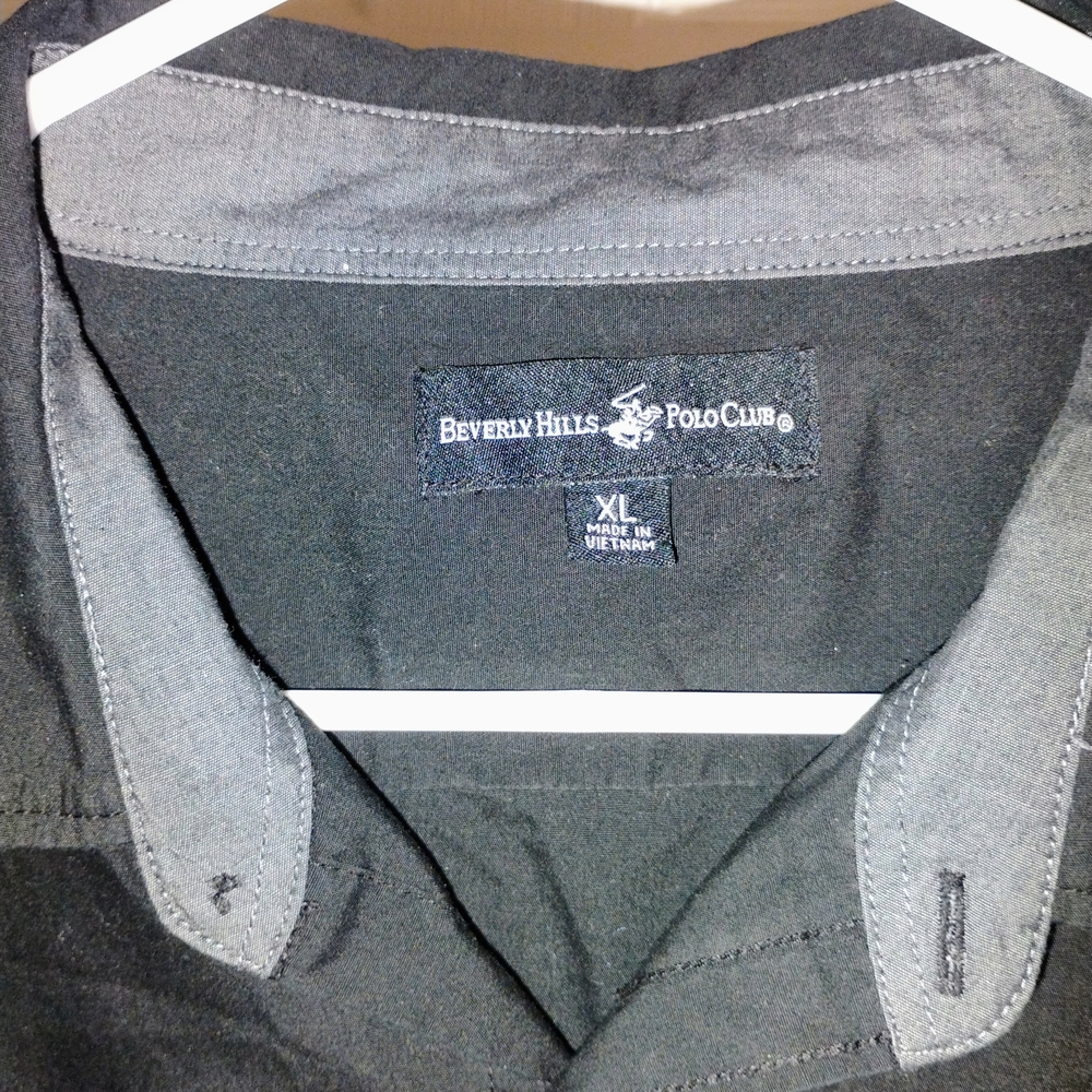 Beverly Hills Polo Club Black and Gray Casual Button-Down Shirt Sz XL Iso - Picture 2 of 4